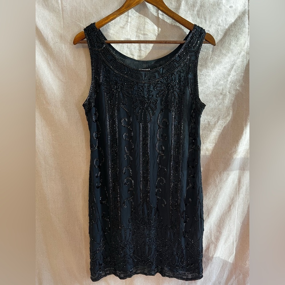 Vintage DKNY Black Silk Beaded Dress Size 10 - Picture 4 of 7